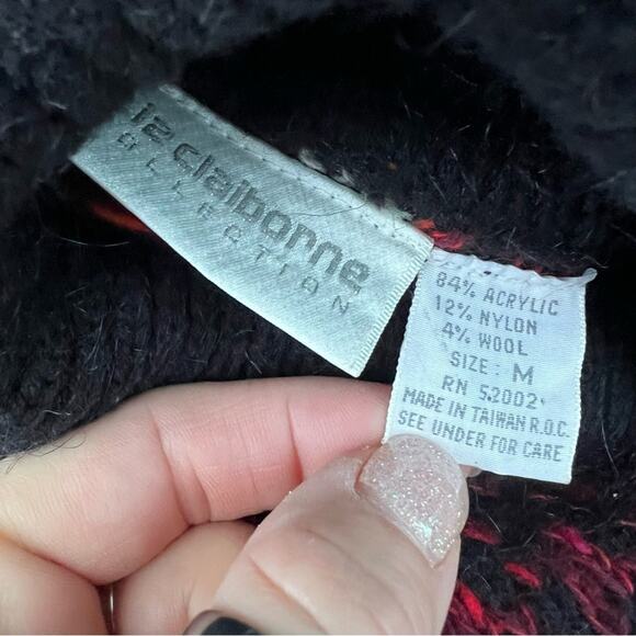 Vintage 90s Liz Claiborne Orange Fuchsia Black Knit Turtleneck Sweater MEDIUM - Picture 4 of 8